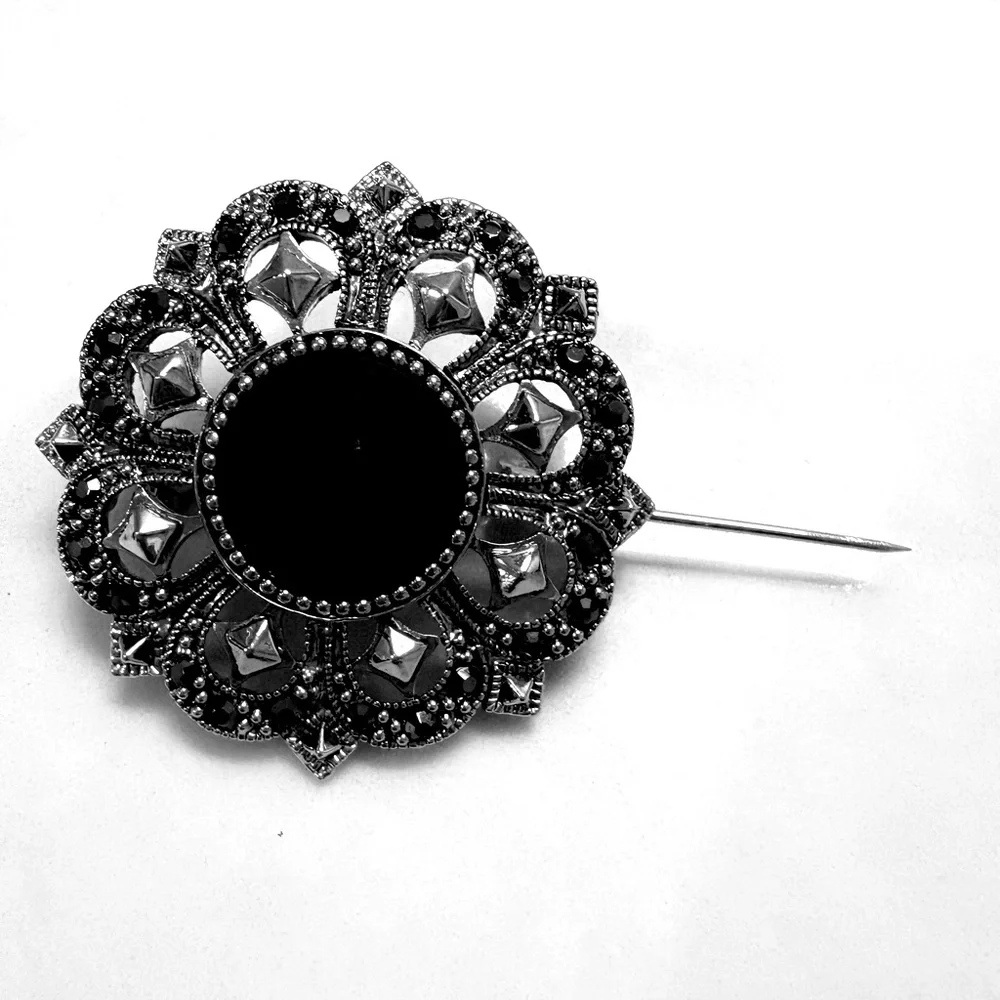 Cookie Lee Gothic Silver Marcasite & Black Statement Pin 🖤